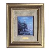 "Split Rock Light" by Thomas Kinkade, framed, with certificate of authenticity on back; sight 8 x 6-
