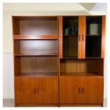 PAIR BOOKSHELF CABINETS | Mid-century modern design, including an open bookshelf with lower cabinet 