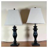 PAIR COLUMN FORM LAMPS | Metal table lamps; h. 25 x 12 x 12 in. (with shade)