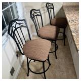 (3pc) BAR STOOLS | A set of 3 barstools with openwork iron seatbacks and like new fabric seat cushio