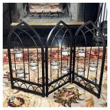 3-PANELED CANDLE HOLDER | Small fire screen / tri-fold tea candle holder in the shape of cathedral w
