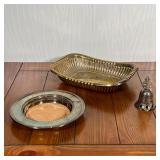 (3pc) SILVERPLATE DECOR | Including a Christmas tree bell, an Oneida wine bottle coaster, and a Shef