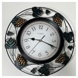 CHANEY GRAPE CLOCK | Chaney wall clock with open work grapes; dia. 14 in.