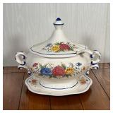 PORCELAIN SOUP TUREEN | With underplate and spoon, transferware with blue underglaze, impressed "JAP