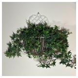 FAUX IVY WALL PLANTER | Faux ivy in a white wire wall hanging planter; 16 x 24 in. 