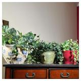 (3pc) FAUX POTTED PLANTS | Two in ceramic planters and one in a white metal pot; largest planter h. 