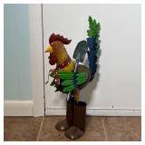 PAINTED TIN ROOSTER | Garden decoration, rooster in boots with sunflower and shovel, very cute! h. 2