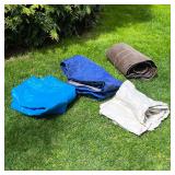 (4pc) MISC. TARPS | Three plastic tarps and a linen tarp, large