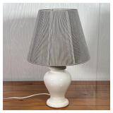 WHITE TABLE LAMP | Porcelain table lamp with shade; overall h. 22 x dia. 14 in. (with shade) 
