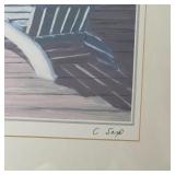 signed lower right, print of a seaside painting, nicely matted in a white frame; sight 21-3/4 x 17-1