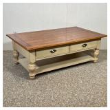 WOOD COFFEE TABLE | Low table with two drawers, by Liberty Furnitures; 18 x 50 x 30 in.