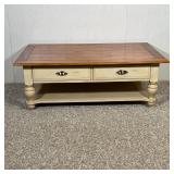WOOD COFFEE TABLE | Low table with two drawers, by Liberty Furnitures; 18 x 50 x 30 in.