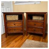 PAIR BEDSIDE TABLES | Nightstands having open shelves over two drawers; h. 27 x w. 22 x d. 17 in. 