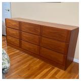 DANISH MODERN DRESSER | Long chest of drawers with nine drawers; h. 29 x w. 68 x d. 18 in.