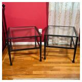 (2pc) IRON SIDE TABLES | Pair of iron frame side tables with two tiers of glass surfaces; can be put