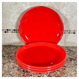 (4pc) POTTERY BARN COLORFUL SERVE PLATES | 12 in. ceramic dinner plates in a bright red by Pottery B