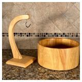 (2pc) FRUIT STORAGE SET | Including a wood banana hanger and a matching wood deep fruit bowl (dia. 1