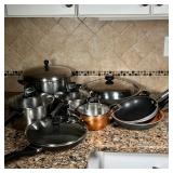 (9pc) POTS & PANS | Including 4 lidded pots (largest dia. 10-1/2 in.) and 4 frying pans (largest one