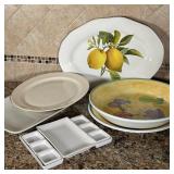 (6pc) CERAMIC SERVING PLATTERS | Matching Italian hand painted bowl and platter, oval lemon platter 