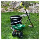 (3pc) LAWN MAINTENANCE SET | A Ryobi weed wacker, collapsable leaf bag, and a Scotts Turf Builder sp
