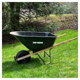 TRUE TEMPER WHEELBARROW | 6 cubic foot steel tray, single wheeled tubed tire, hardwood handles, mode
