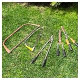 (5pc) CUTTING TOOLS | Includes two saws and three yard clipper / trimmers of various sizes; largest 