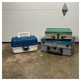 FISHING GEAR | Including one tacklebox with lures and other items, plus 2 empty tackle boxes