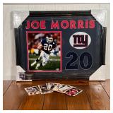 JOE MORRIS SIGNATURE | Framed autographed photograph of NY Giants Joe Morris; plus hockey player col
