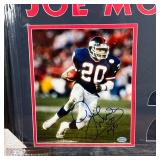 Framed autographed photograph of NY Giants Joe Morris; plus hockey player collector