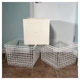 (5pc) STORAGE BINS | Including 4 white Elfa wire bins and 1 white cubby (13-1/2 x 13-1/2 in.)