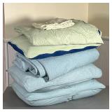 (2pc) SETS TWIN BEDDING | Two sets, including a light blue quilted set (with blanket and two pillows
