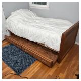 SOLID WOOD TRUNDLE BED | Twin size bed with fake drawer front trundle; h. 29 x l. 80 x w. 42 in.