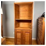 SOLID WOOD WALL SHELF | Two open shelves over two cabinet doors; h. 72 x w. 30 x d. 18 in.