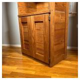 SOLID WOOD WALL SHELF | Two open shelves over two cabinet doors; h. 72 x w. 30 x d. 18 in.