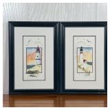 PAIR FRAMED LIGHTHOUSE ART | R. Morgan, 1996, print of watercolor paintings, nicely matted and frame