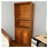 SOLID WOOD WALL SHELF | Two open shelves over two cabinet doors; h. 72 x w. 30 x d. 18 in. 