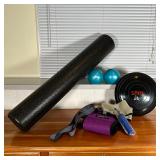 GROUP EXERCISE ITEMS | Including weighted bally balls, straps, balance tools, and a weighted belt