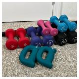 GROUP RUBBER WEIGHTS | Exercise weights, including 2lb, 3lb, 4lb, 5lb, 8lb and 10lb dumbbells plus a