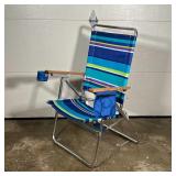 RETRO BEACH CHAIR | Colorful blue stripes, with cup holder