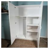 WHITE STORAGE CABINET | Wide double door pantry / cabinet, with shelves and hanging space; h. 71-1/2