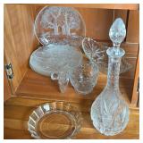 (8pc) CRYSTAL CUT GLASS | Four matching side plates depicting trees in a grassy knoll (7-3/4 in.), a