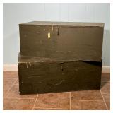 (2pc) PAINTED WOOD CRATES | Each with a hinged lid [some losses]; each h. 12-3/4 x w. 32 x d. 16 in.