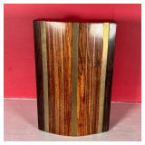 DISCREET WOODEN BOX | Dark wood finish with brass inlays on the lid; 6 x 4 x 2 in.