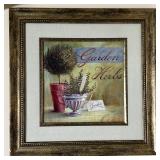 FRAMED GARDEN HERBS PRINT | Print depicting oregano and and placard that reads "jardin"; 15-1/2 x 15