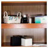 GROUP BATHROOM ITEMS | Including a fruit-decorated basket, cup dispensers, tissue box holder, mirror