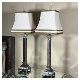 PAIR WILDWOOD TABLE LAMPS | Pair table lamps by Wildwood Lamps & Accents, antiqued metal rectangular