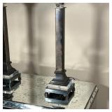 table lamps by Wildwood Lamps & Accents, antiqued metal rectangular column between acrylic accents; 