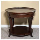 OVAL WOOD SIDE TABLE | Hooker Furniture round side table / lamp stand with cherry finish and lower s