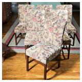 (6pc) DINING CHAIRS | Contemporary side chairs with floral and acanthus textured upholstery on squar