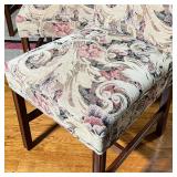 side chairs with floral and acanthus textured upholstery on square legs; h. 37 x 24 x 17 in.